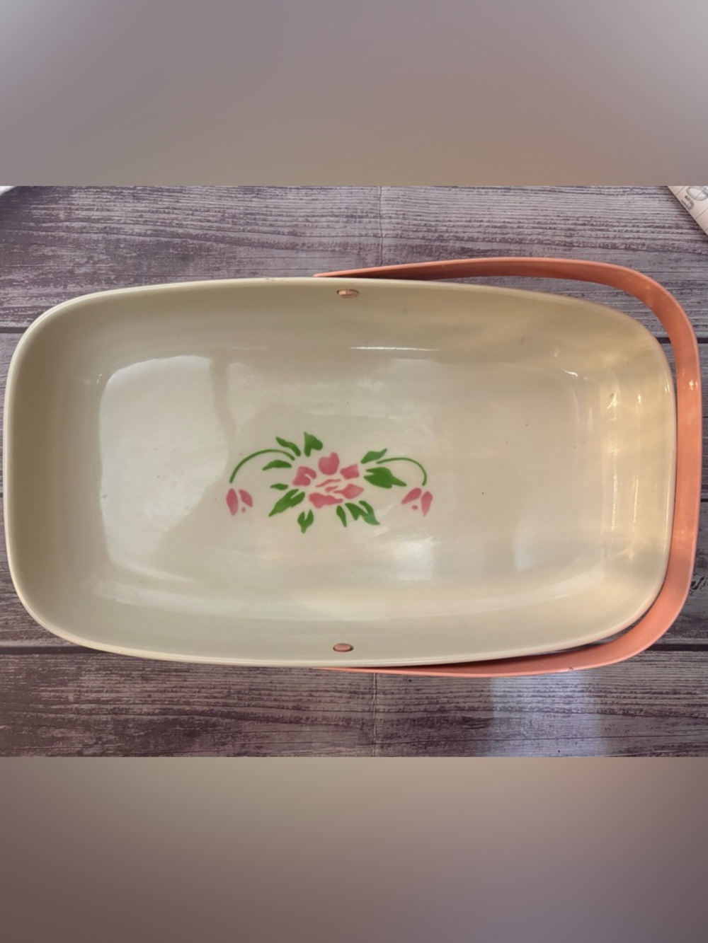 Vintage 1985 Floral Ceramic Serving Dish in Cream with Pink and Green Motif